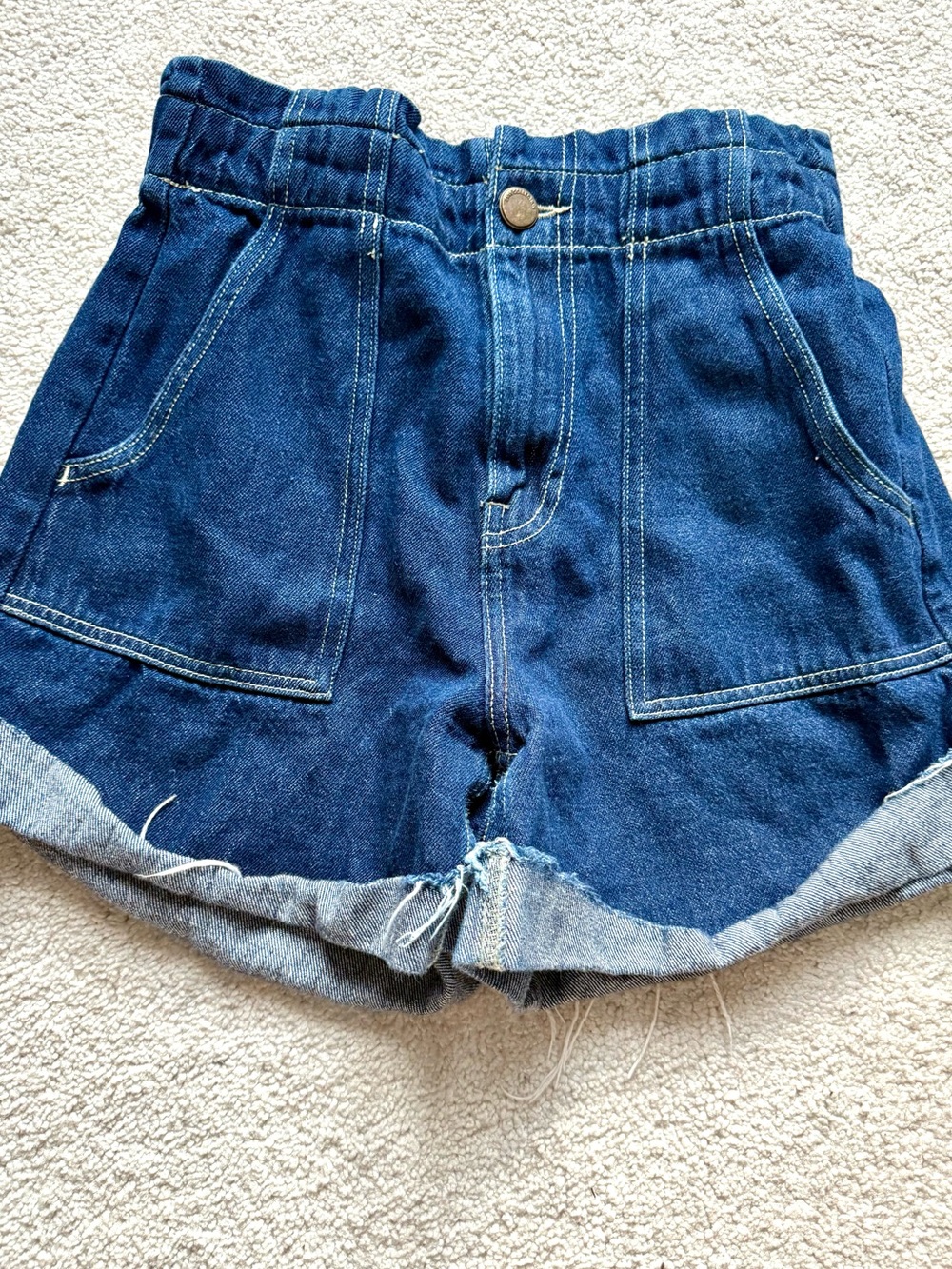 Zara Dark Blue High-Rise Rolled Hem Denim Shorts